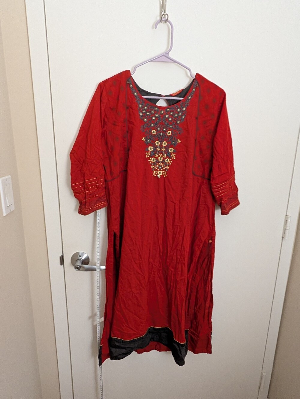 Women's Red Embroidered Kurta Dress